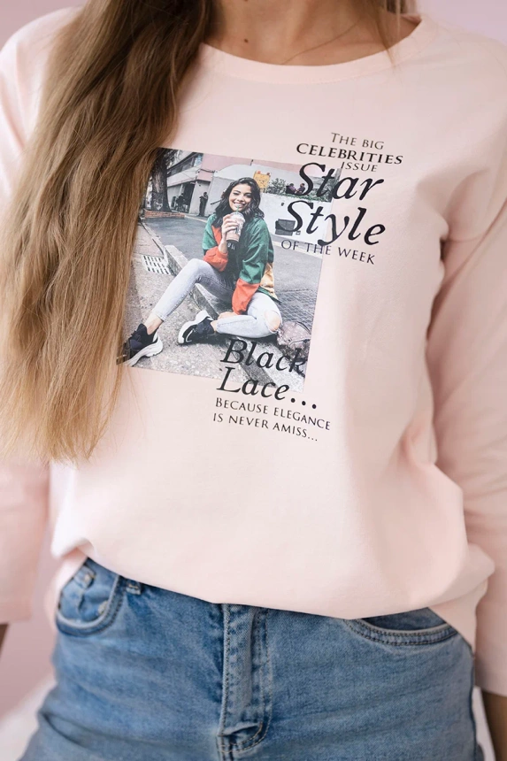 Halenka s potiskem Star Style v pudrově růžové barvě