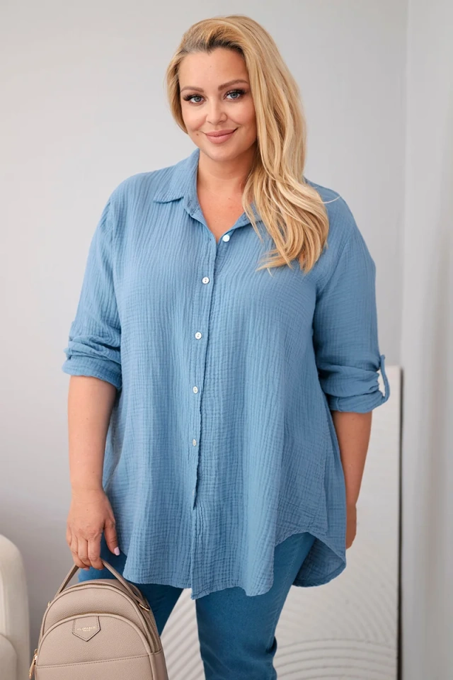 Koszula bawełniana muślinowa Plus Size ciemny jeans