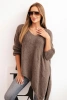 Dámský asymetrický vlněný svetr Plus Size s V výstřihem fango