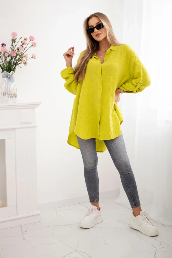 Koszula bawełniana muślinowa Plus Size kiwi