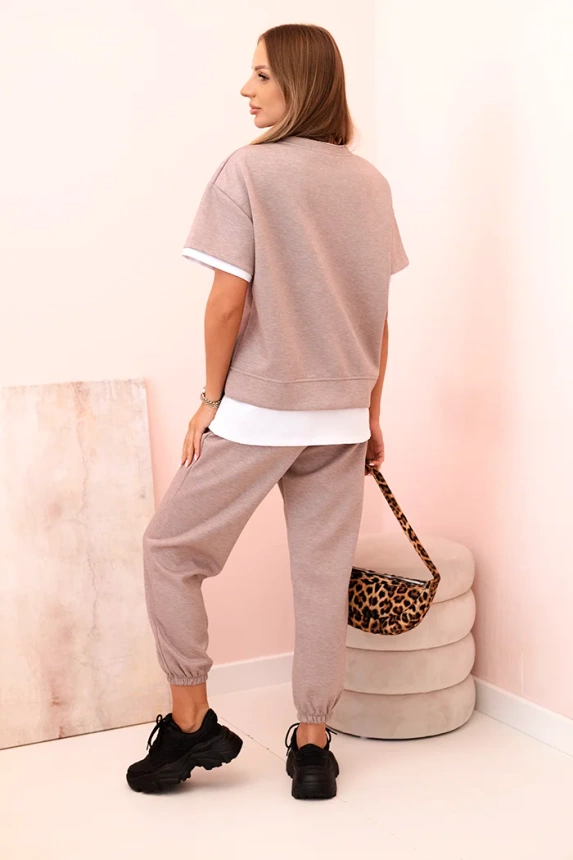Women's butter set with short sleeves and pants beige melange