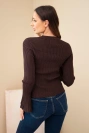 Women's ribbed viscose blouse with buttons and wide sleeve brown