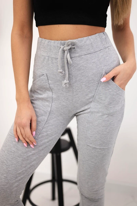 Sweatpants tied at the waist gray
