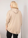 Moteriškas Plus Size veliūrinis megztinis su kapišonu ir dekoratyvinėmis juostelėmis smėlio spalvos
