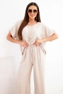 Women's viscose set short-sleeve blouse and wide-leg trousers dark beige