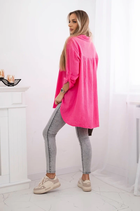 Medvilniniai muslino marškiniai Fuksja