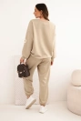 Women's buttery-soft set with a loose sweatshirt and pants with 'LOVE' print dark beige