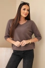 Damenpullover mit V-Ausschnitt und 3/4-Arm fango