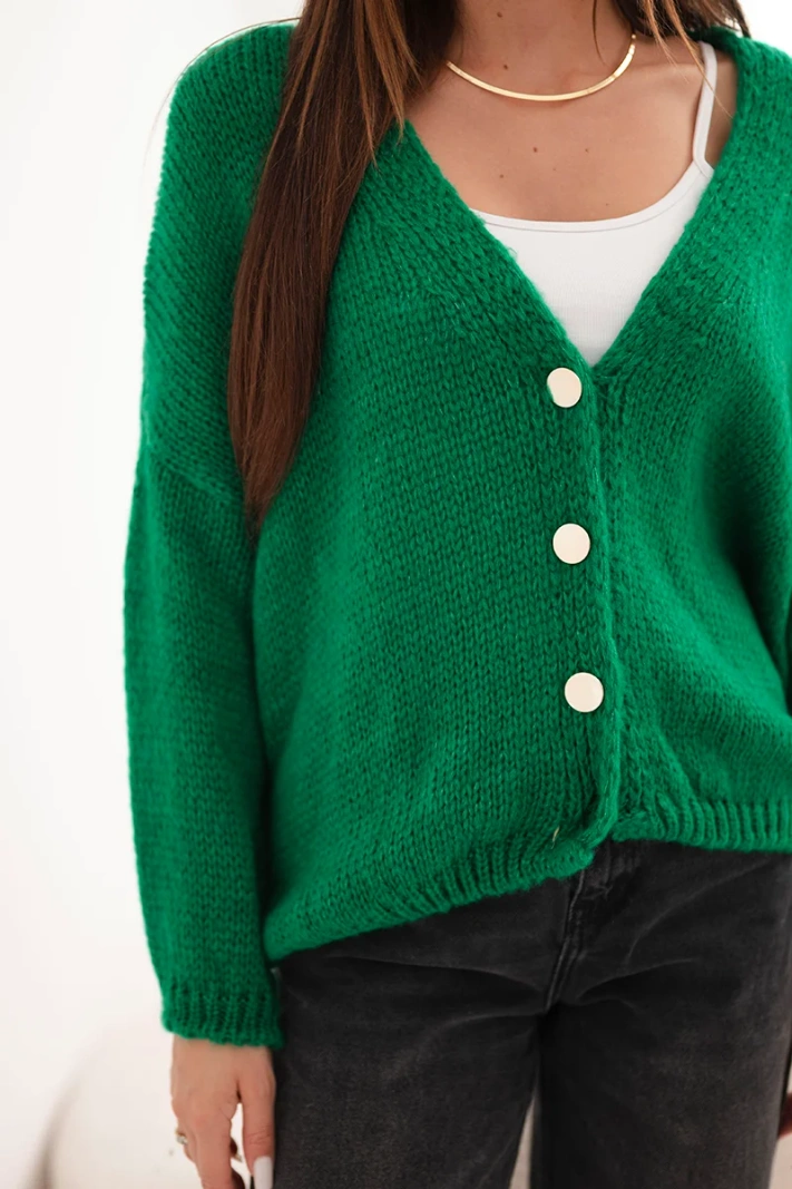 Women's sweater with a V-neck and buttons green