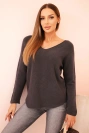 Women's sweater with viscose and a V-neck graphite