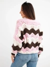 Sweter damski ażurowy w paski zapinany na guziki cukierkowy róż