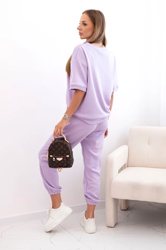 Women's viscose set with short sleeves and trousers light purple