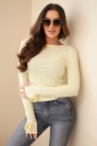 Women's ribbed blouse with side gathering yellow