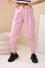 Damen Baumwollhose mit hoher Taille und Gürtel dunkelrosa