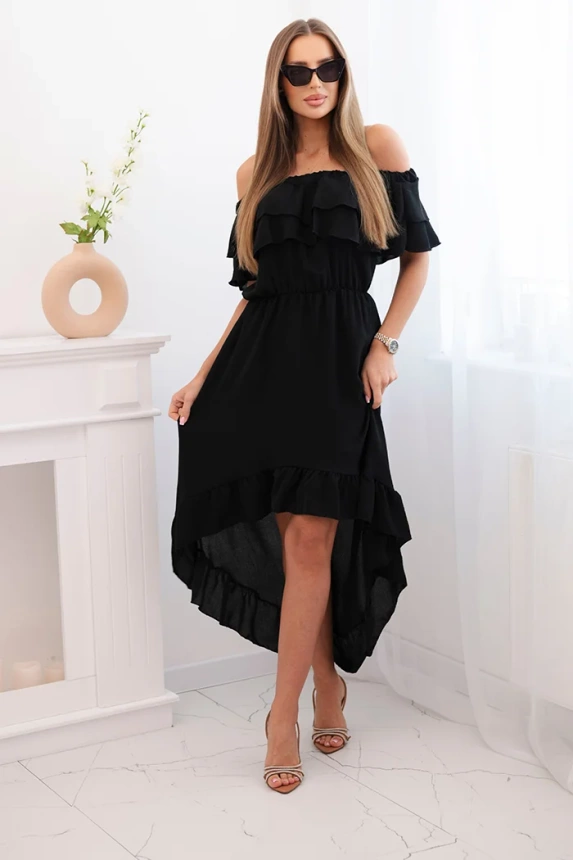 Schulterfreies Damenkleid mit längerem Rücken schwarz