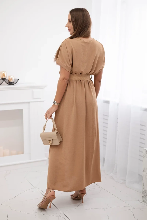 Long dress with a decorative belt Camel