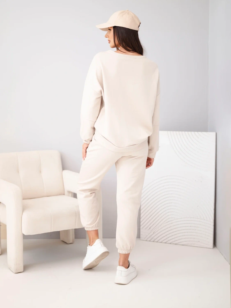 Women's cotton set with sweatshirt and jogger pants beige