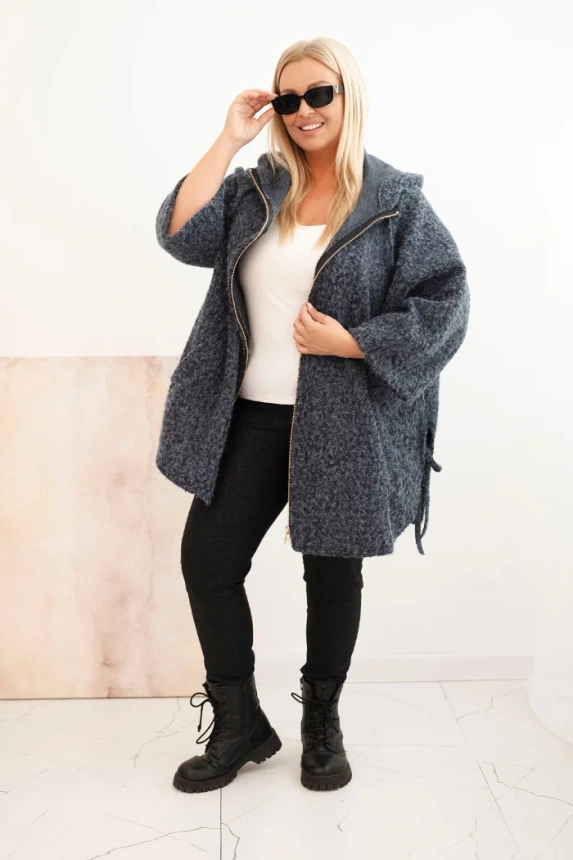 Płaszcz damski Plus Size z kapturem i zamkiem grafitowy