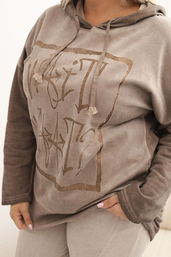 Women's Plus Size hoodie with a washed effect and print fango