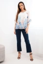 Women's blouse with pleated sleeve and print blue
