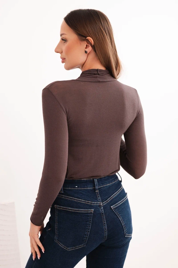 Women's cashmere turtleneck long sleeve blouse brown