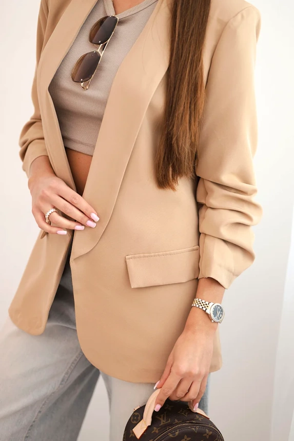 Elegantní sako s klopami camelové