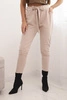 Women's cotton pants with a tie at the waist and tapered legs beige