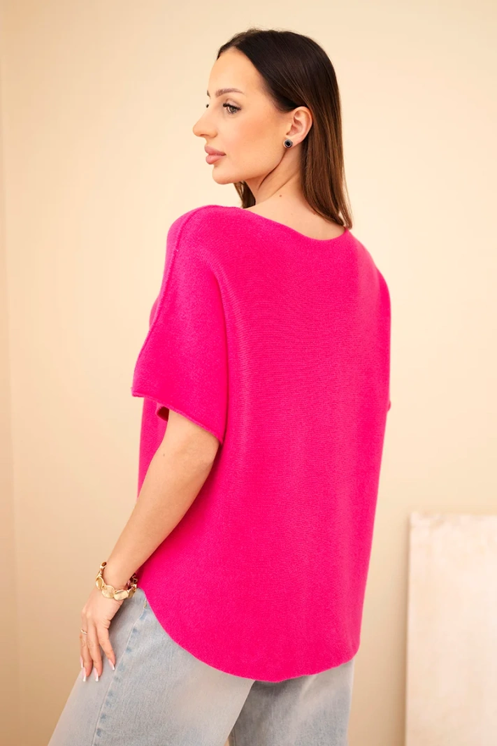 Women's short-sleeve loose-fit sweater fuchsia