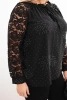 Plus Size women's blouse with lace sleeves and decorative neckline black