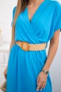 Long dress with a decorative belt turquoise