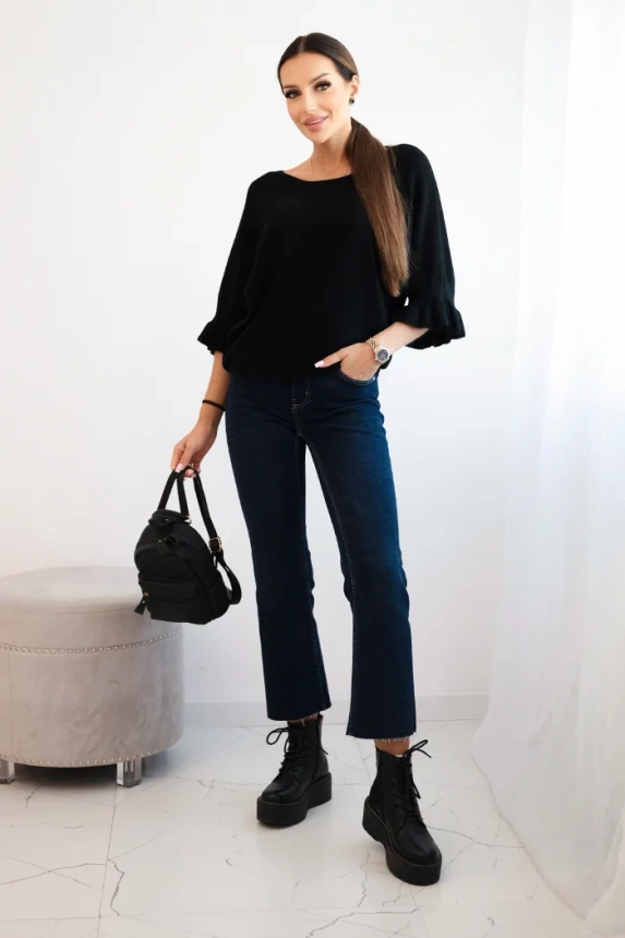 Women's sweater with decorative cuff black