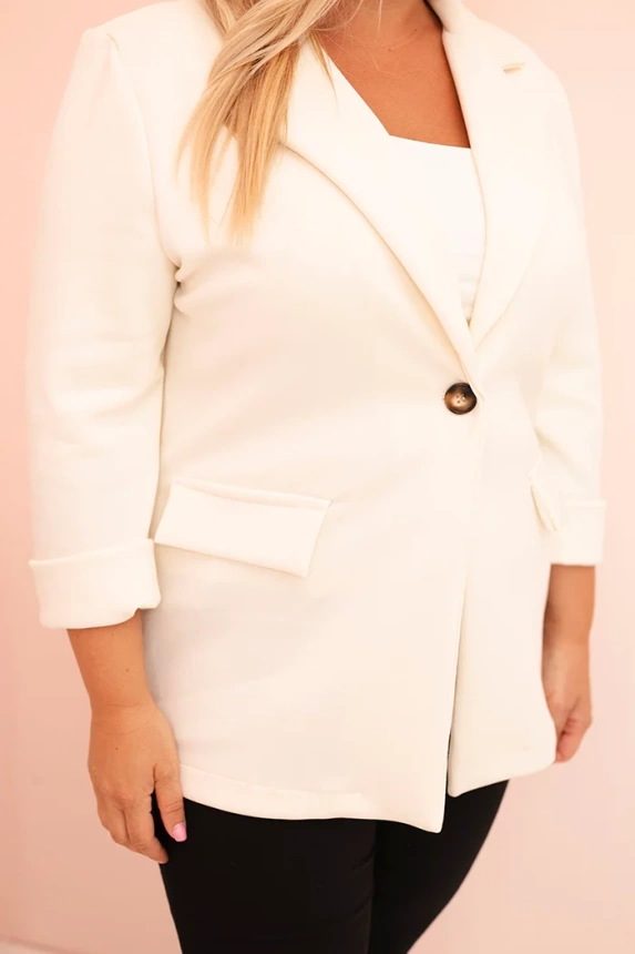 Dámska blúzka z viskózy Plus Size s dlhým rukávom a golierom ecru