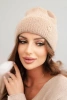 Women's winter fluffy hat with a decorative button light camel