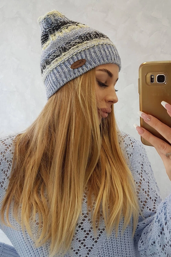 Kepurė su vilna Patrycja K254 geltona+mėlyna