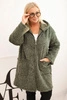 Moteriškas Plus Size paltas iš viskozės su užtrauktuku ir gobtuvu khaki