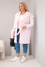 Kamizelka damska Plus Size pikowana z paskiem i kołnierzem cukierkowy róż