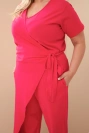 Damen-Baumwolloverall in Plus Size mit Bindegürtel in der Taille fuchsia