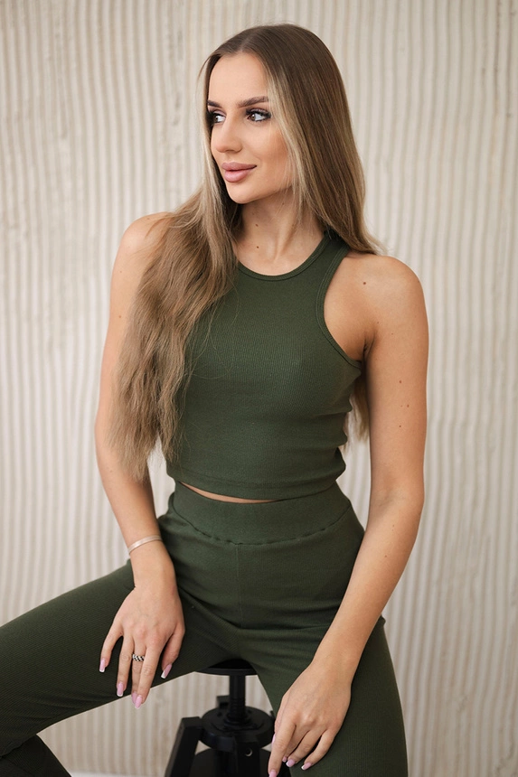 3-teiliges Moor Set Bluse, Top und Leggings braun + cappuccino