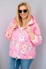 Damen Frühlingsjacke gesteppte Plus Size mit Kapuze und Blumenmuster hellrosa