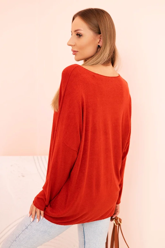 Women's viscose blouse with long sleeves and gold floral print red