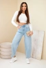 Women's high-waisted jeans pants with a loose leg