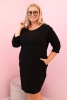 Moteriška suknelė Plus Size su medvilne tiesaus kirpimo ir 3/4 ilgio rankovėmis juoda