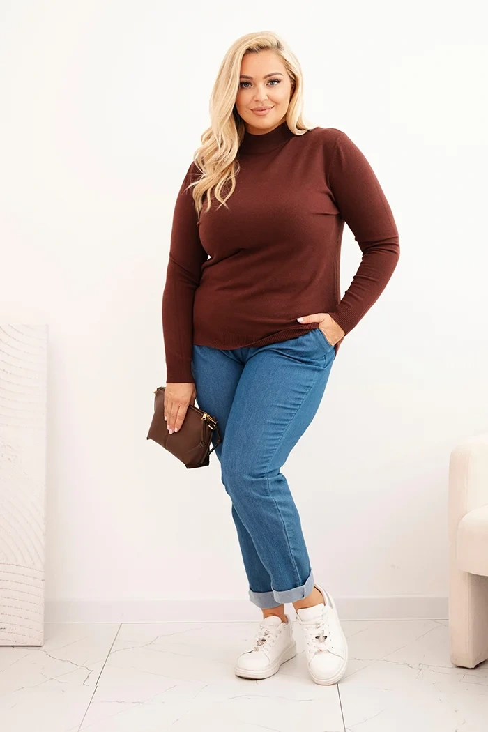 Dámsky sveter Plus Size z viskózy s rolákom hnedý