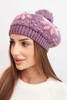 Damen Wintermütze aus Wolle mit Schneeflockenmotiv und Pompon K457 helllila