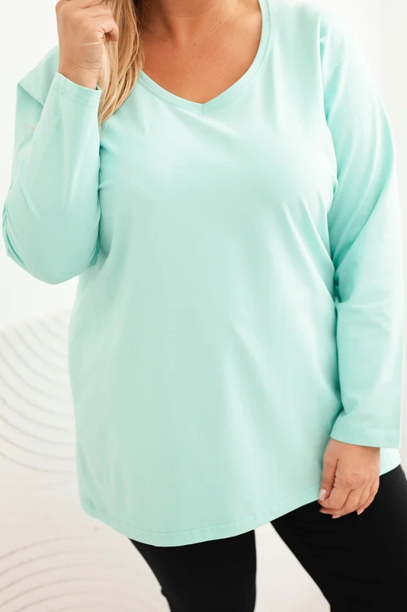Dámská blůza Plus Size s výstřihem do V a dlouhým rukávem mátová
