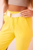 Women's viscose trousers with belt and rolled up leg dark yellow
