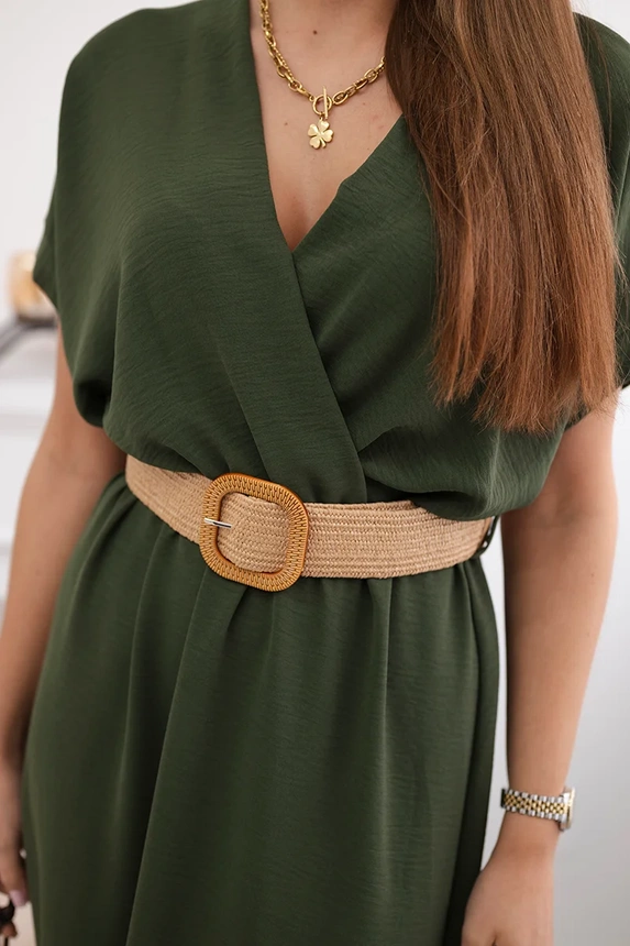 Long dress with a decorative belt khaki