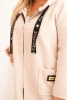 Plus Size women's coat made of faux sheepskin with a hood and pockets beige