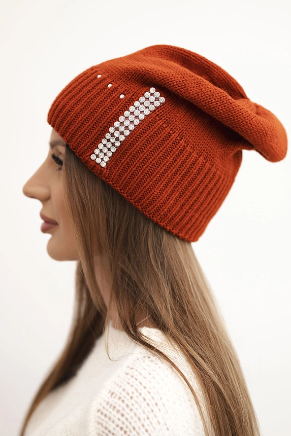 Women's winter wool hat with zirconia K453 auburn