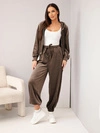 Damen-Set aus Velours-Viskose mit Reißverschluss-Sweatshirt und Jogger-Hose braun